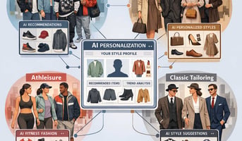 Data visualization of diverse fashion shoppers clustered into style tribes with labels like streetwear quiet luxury athleisure and classic tailoring c-1