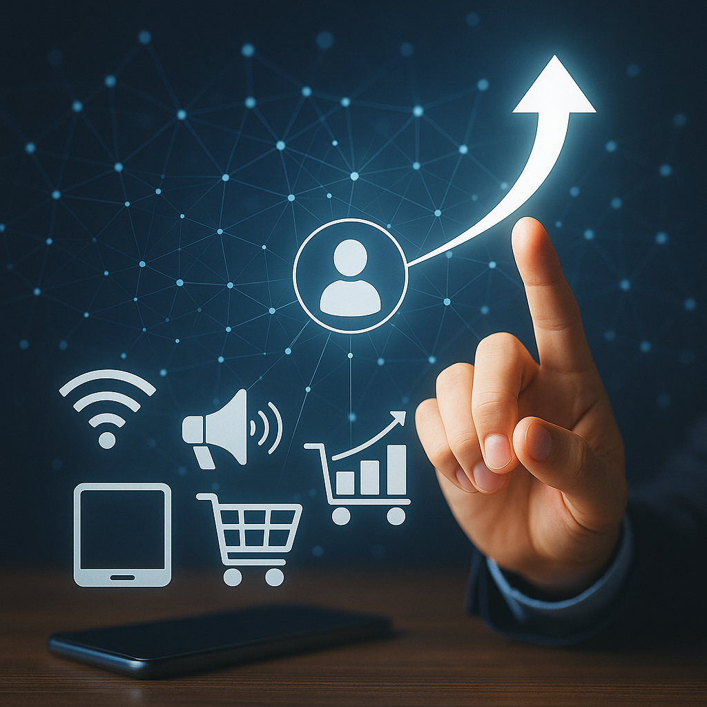 Visual representation of expanding digital reach and customer engagement